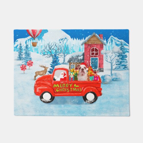 English Bulldog in Christmas Delivery Truck Snow  Doormat