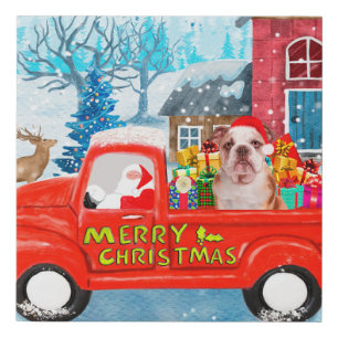 English Bulldog in Christmas Delivery Truck Snow Faux Canvas Print