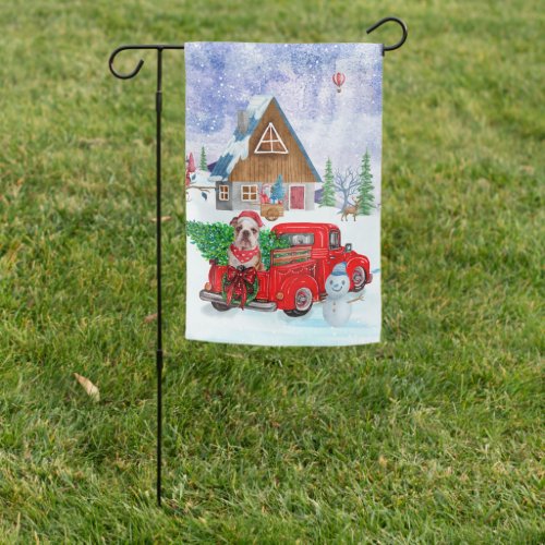 English Bulldog In Christmas Delivery Truck Snow  Garden Flag