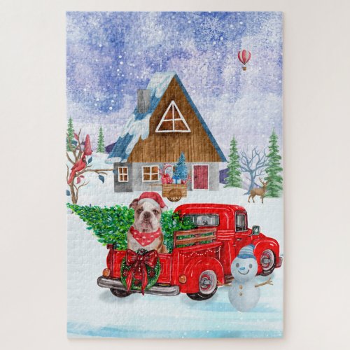 English Bulldog In Christmas Delivery Truck Snow Jigsaw Puzzle