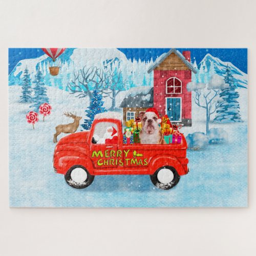 English Bulldog in Christmas Delivery Truck Snow Jigsaw Puzzle