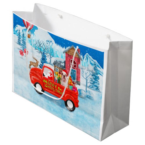 English Bulldog in Christmas Delivery Truck Snow Large Gift Bag