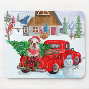 English Bulldog In Christmas Delivery Truck Snow Mouse Pad