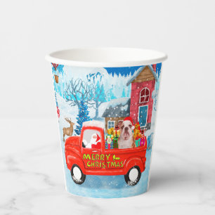 English Bulldog in Christmas Delivery Truck Snow Paper Cups