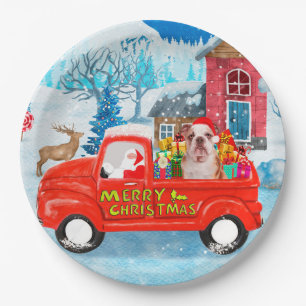 English Bulldog in Christmas Delivery Truck Snow  Paper Plates