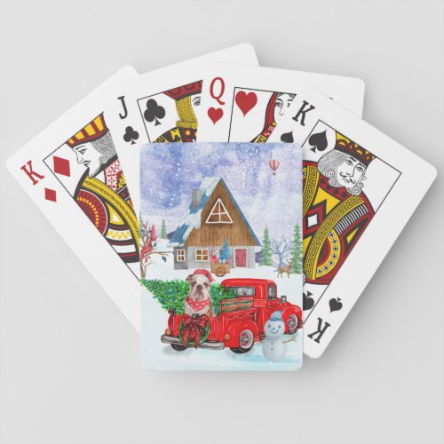 English Bulldog In Christmas Delivery Truck Snow Poker Cards