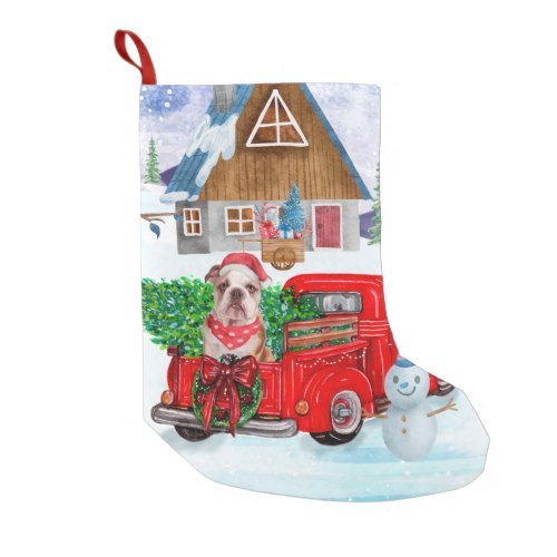 English Bulldog In Christmas Delivery Truck Snow Small Christmas Stocking