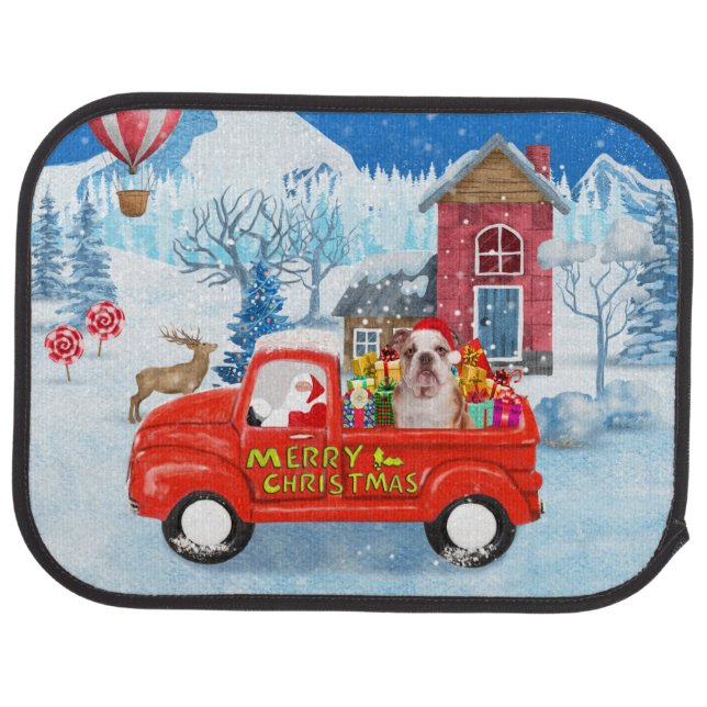 English Bulldog in Christmas Delivery Truck Snow T Car Floor Mat (Rear)