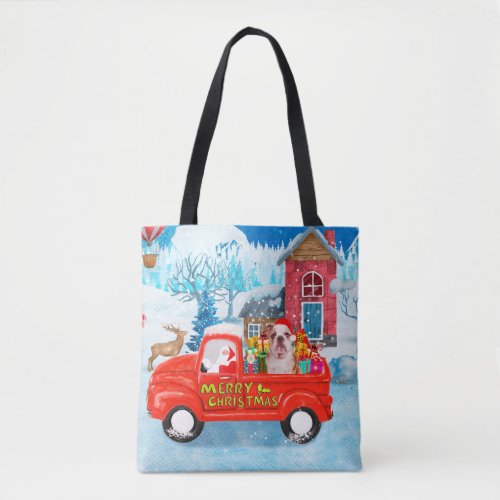 English Bulldog in Christmas Delivery Truck Snow Tote Bag