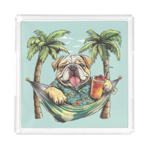 English Bulldog In Hawaiian Top Acrylic Tray