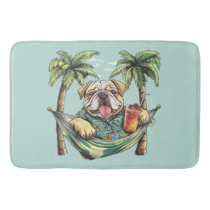 English Bulldog In Hawaiian Top Bath Mat