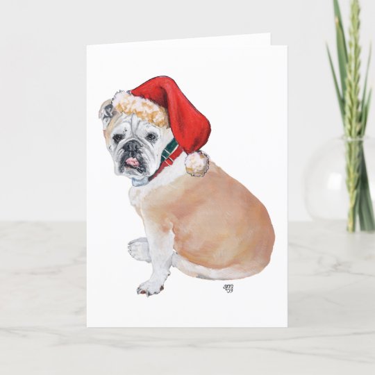 English Bulldog in Santa Hat Holiday Card | Zazzle.com