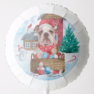 English Bulldog In snow Christmas Dog House Balloon