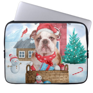English Bulldog In snow Christmas Dog House Laptop Sleeve