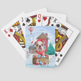 English Bulldog In snow Christmas Dog House Poker Cards