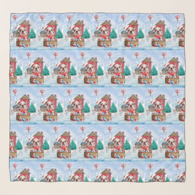 English Bulldog In snow Christmas Dog House Scarf (Front)