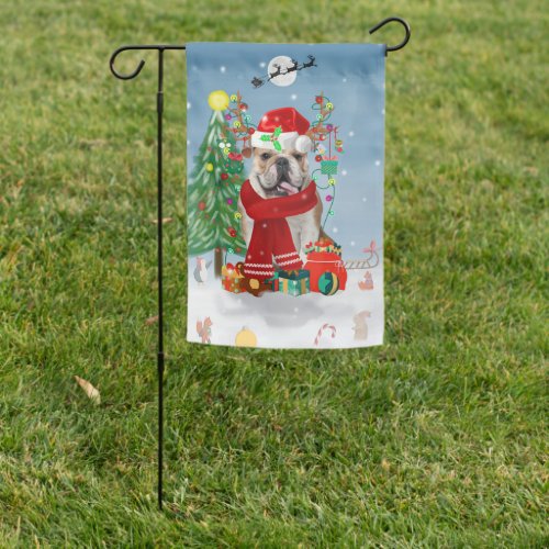 English Bulldog in Snow with Christmas Gifts Garden Flag