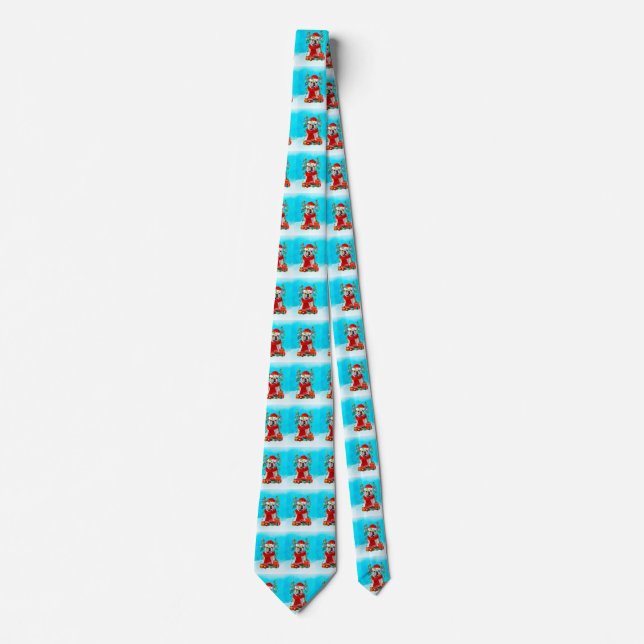 English Bulldog in snow with Christmas gifts Neck Tie (Front)