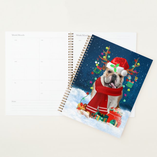 English Bulldog in Snow with Christmas Gifts  Planner (Display)