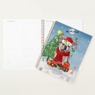 English Bulldog in Snow with Christmas Gifts Planner