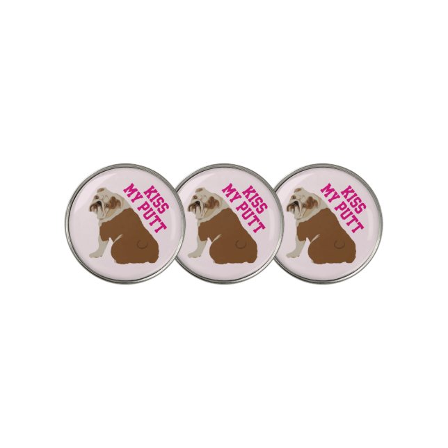 English Bulldog Kiss My Putt Golf Ball Marker (3 Up)