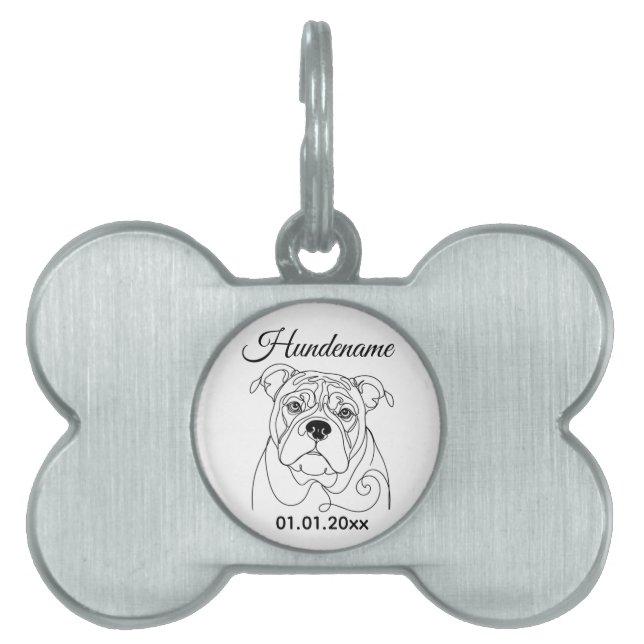 English Bulldog Line Art Personalized Tag (Front)
