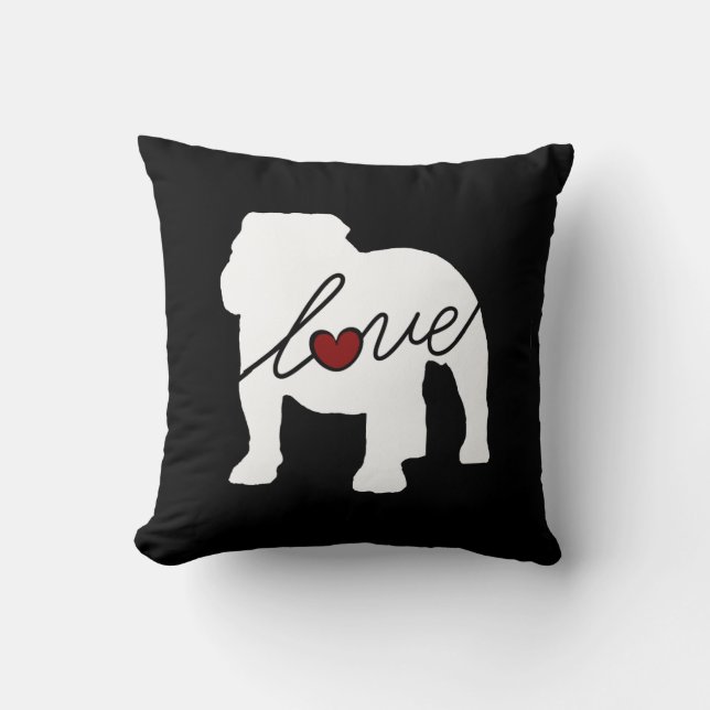 English Bulldog Loveq Throw Pillow (Front)