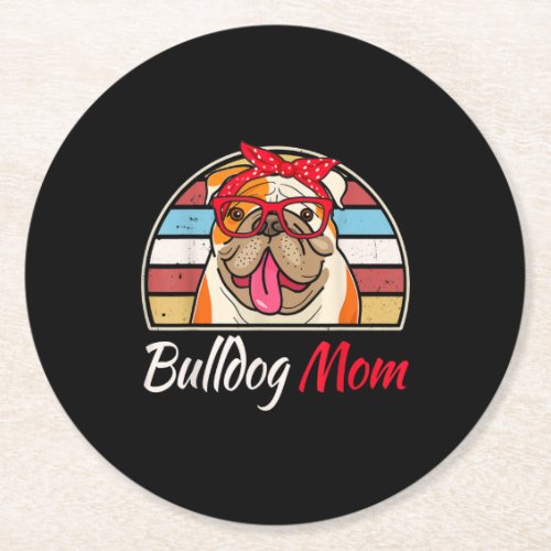 English Bulldog Lover Gifts Bulldog Mom Dad Round Paper Coaster