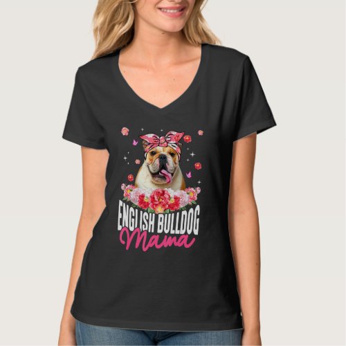 English Bulldog Mama Flower Bandana Dog   Mothers T_Shirt