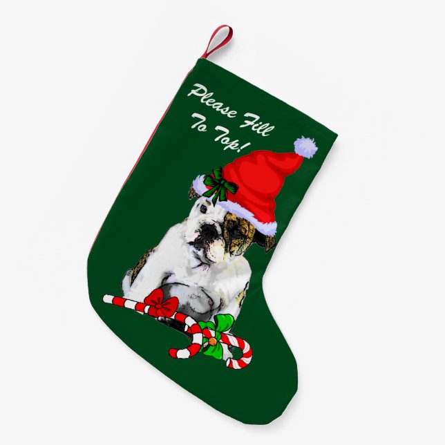 English Bulldog Merry Christmas Small Christmas Stocking (Front (Hanging))