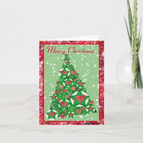 English Bulldog Merry Christmas Tree w Stars Card