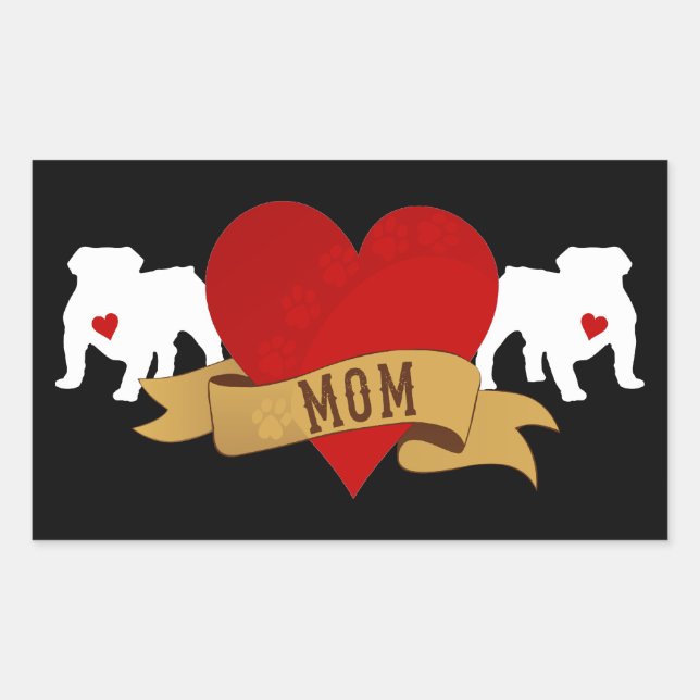 English Bulldog Mom [Tattoo style] Rectangular Sticker (Front)