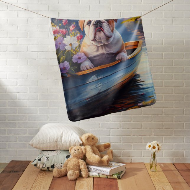 English Bulldog on a Paddle: A Scenic Adventure Baby Blanket (In Situ)