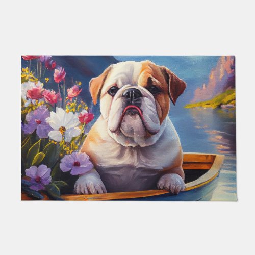 English Bulldog on a Paddle A Scenic Adventure Doormat