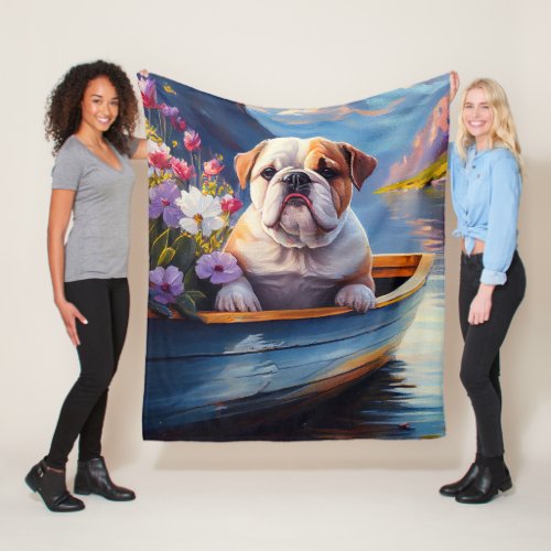 English Bulldog on a Paddle A Scenic Adventure Fleece Blanket