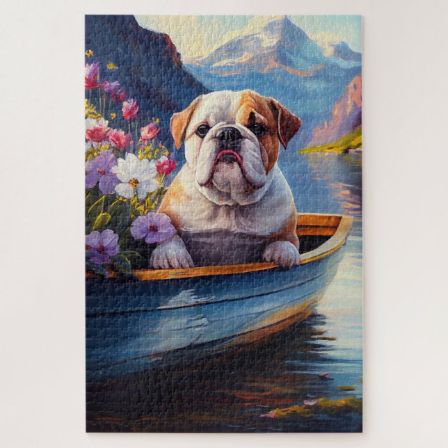 English Bulldog on a Paddle: A Scenic Adventure Jigsaw Puzzle (Vertical)