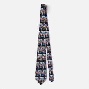English Bulldog on a Paddle: A Scenic Adventure Neck Tie