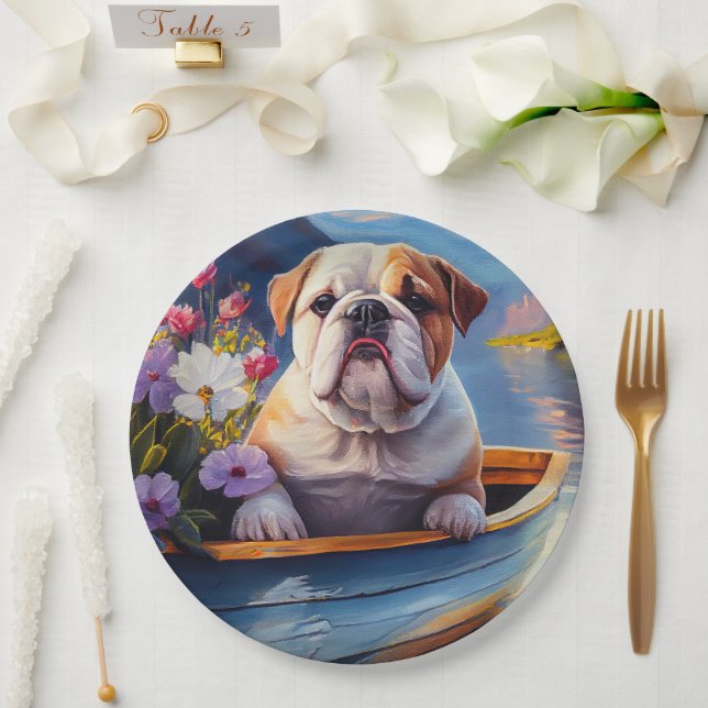 English Bulldog on a Paddle: A Scenic Adventure Paper Plates (Wedding)