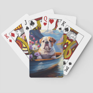 English Bulldog on a Paddle: A Scenic Adventure Poker Cards