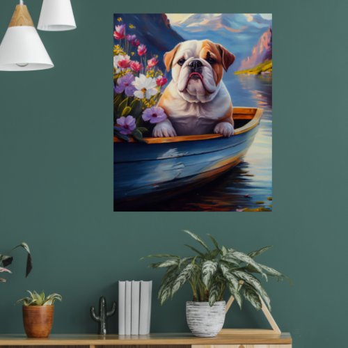 English Bulldog on a Paddle A Scenic Adventure Poster