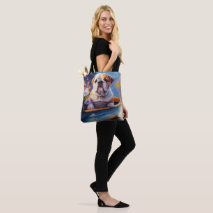 English Bulldog on a Paddle: A Scenic Adventure Tote Bag