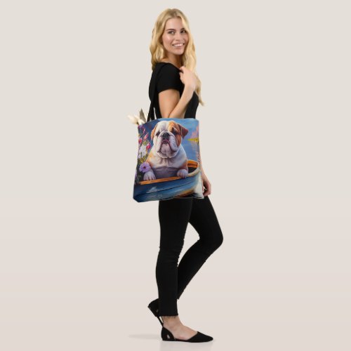 English Bulldog on a Paddle A Scenic Adventure Tote Bag