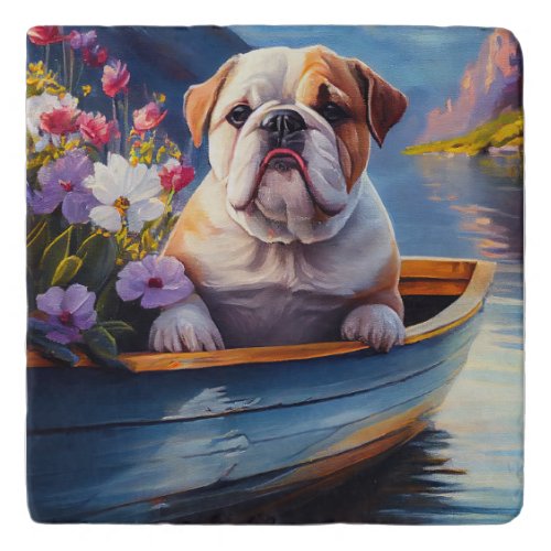 English Bulldog on a Paddle A Scenic Adventure Trivet