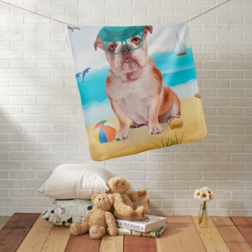 English Bulldog on Beach Baby Blanket
