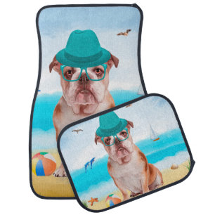 English Bulldog on Beach Car Floor Mat