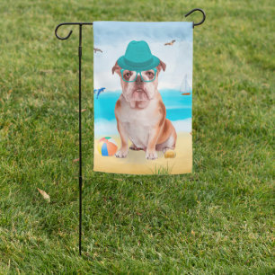 English Bulldog on Beach Garden Flag