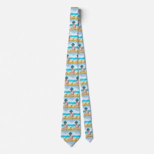 English Bulldog on Beach Neck Tie