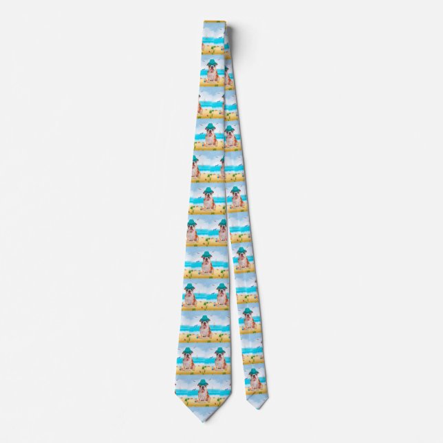 English Bulldog on Beach Neck Tie (Front)