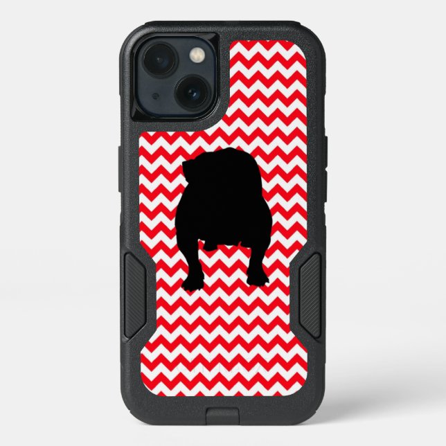 English Bulldog on Fire Truck Red Chevron Otterbox iPhone Case (Back)