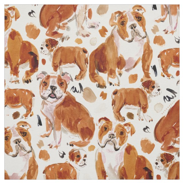 ENGLISH BULLDOG Painterly Watercolor Dog Pattern Fabric (Swatch)